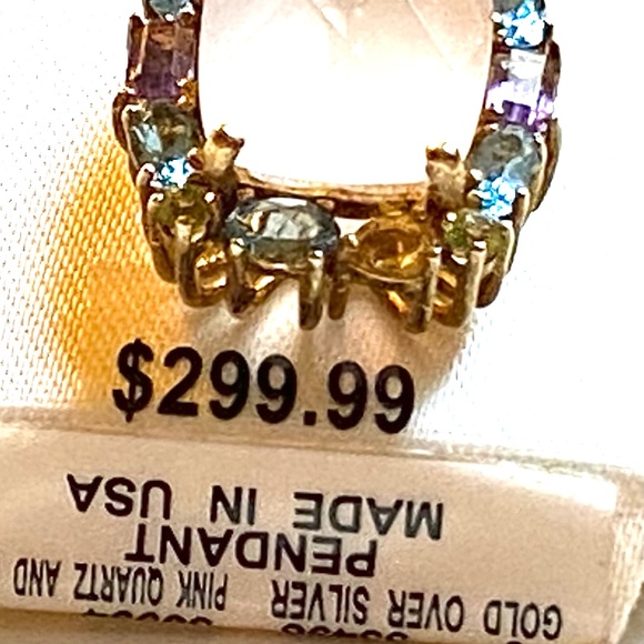 Gold Over Sterling Silver Genuine Pink Quartz Necklace - Picture 7 of 9